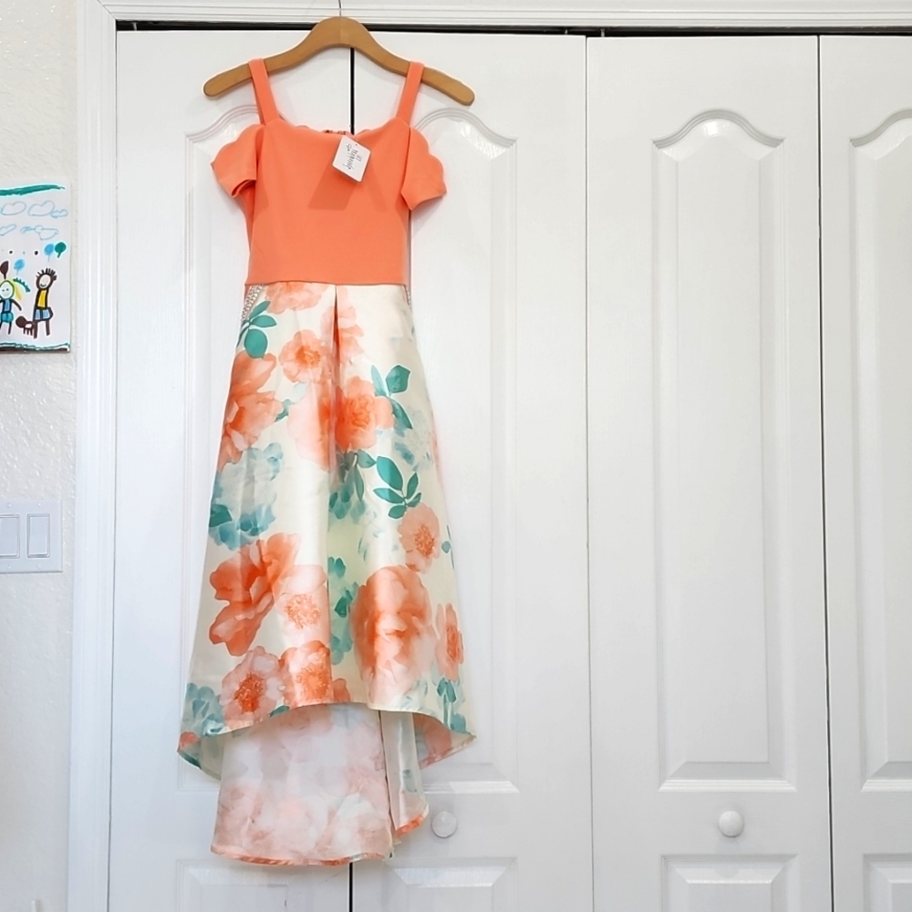 Girls Peach Flowers Hi Low dress